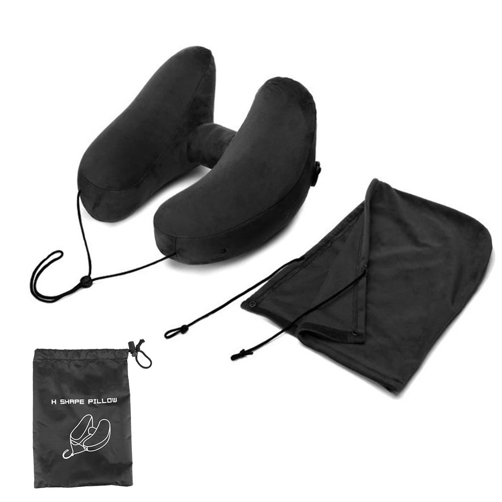 Portable U-Shaped Pillow Inflatable Neck Pillow With hood H-Shaped Inflatable Pillow Travel Neck Pillow Car Neck Rest Cushion