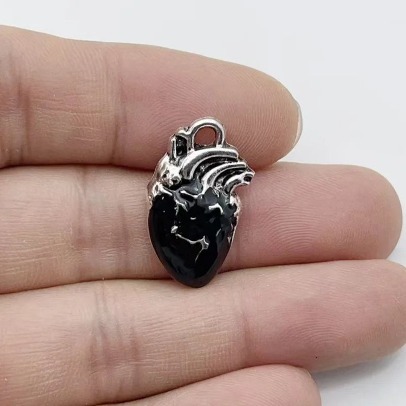 10Pcs Gothic Black Enamel Alloy Charms Mixed Vintage Heart Cross Skull Coffin Metal Pendants For DIY Earrings Bracelet Keychain