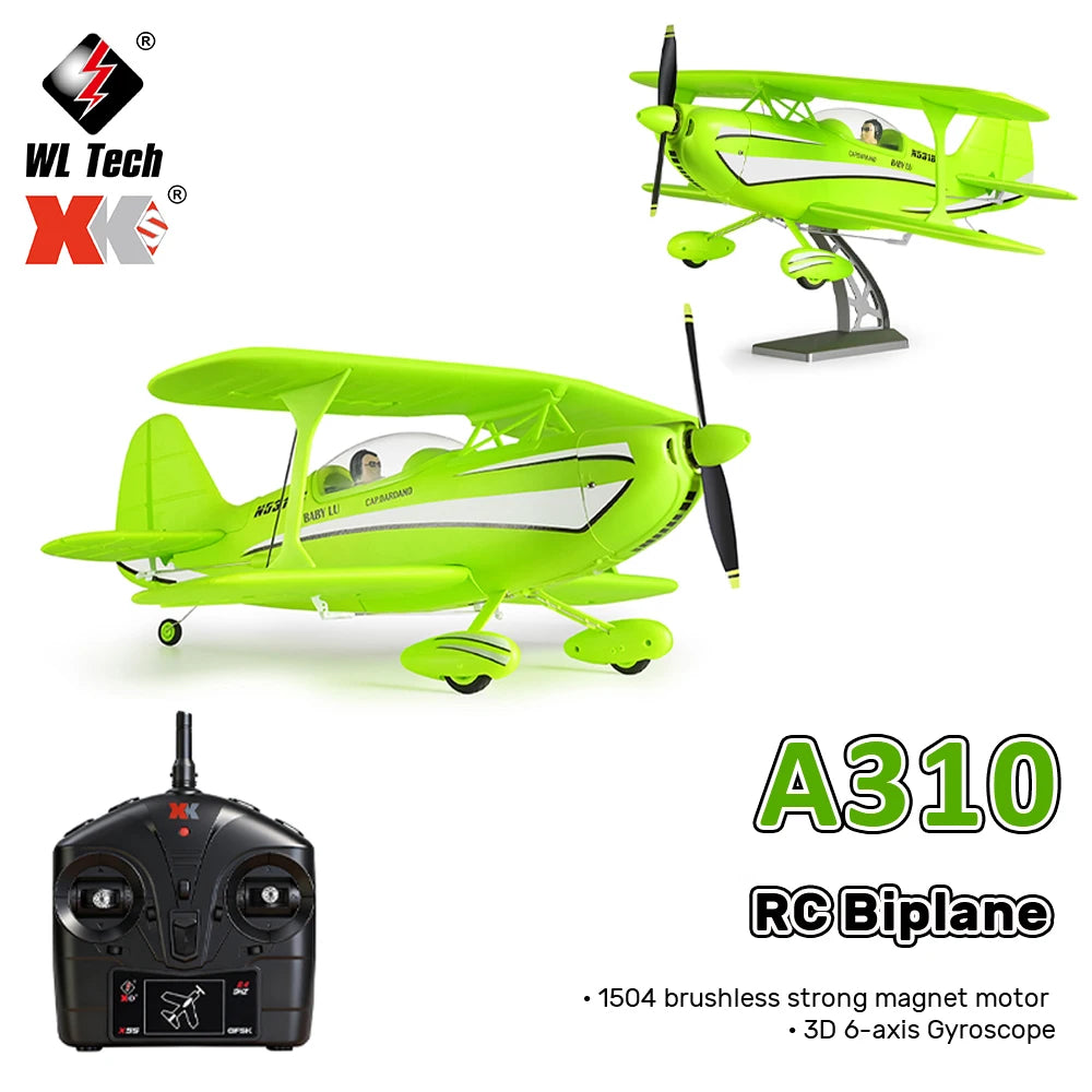 2026 WLtoys RC Biplane Aircraft A310 2.4G Brushless Remote Control Glider 3D6G Fixed-Wing Aircraft Model Stunt Biplane Model Toy