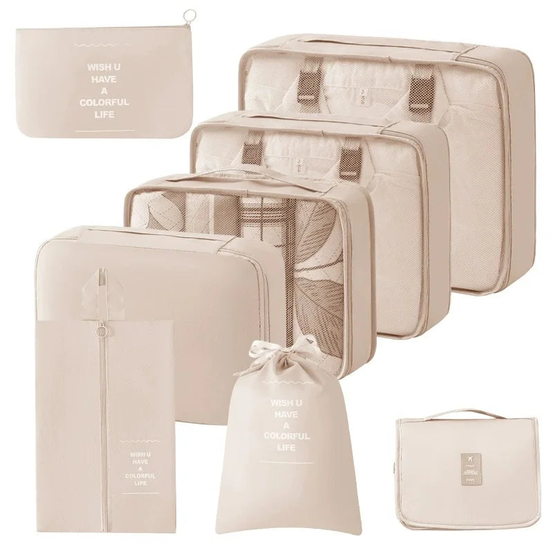 8Pcs Travel Organizer Set Portable Folding Suitcase Packing Cubes for Clothes Shoes Tidy Pouch Luggage Storage Bags
