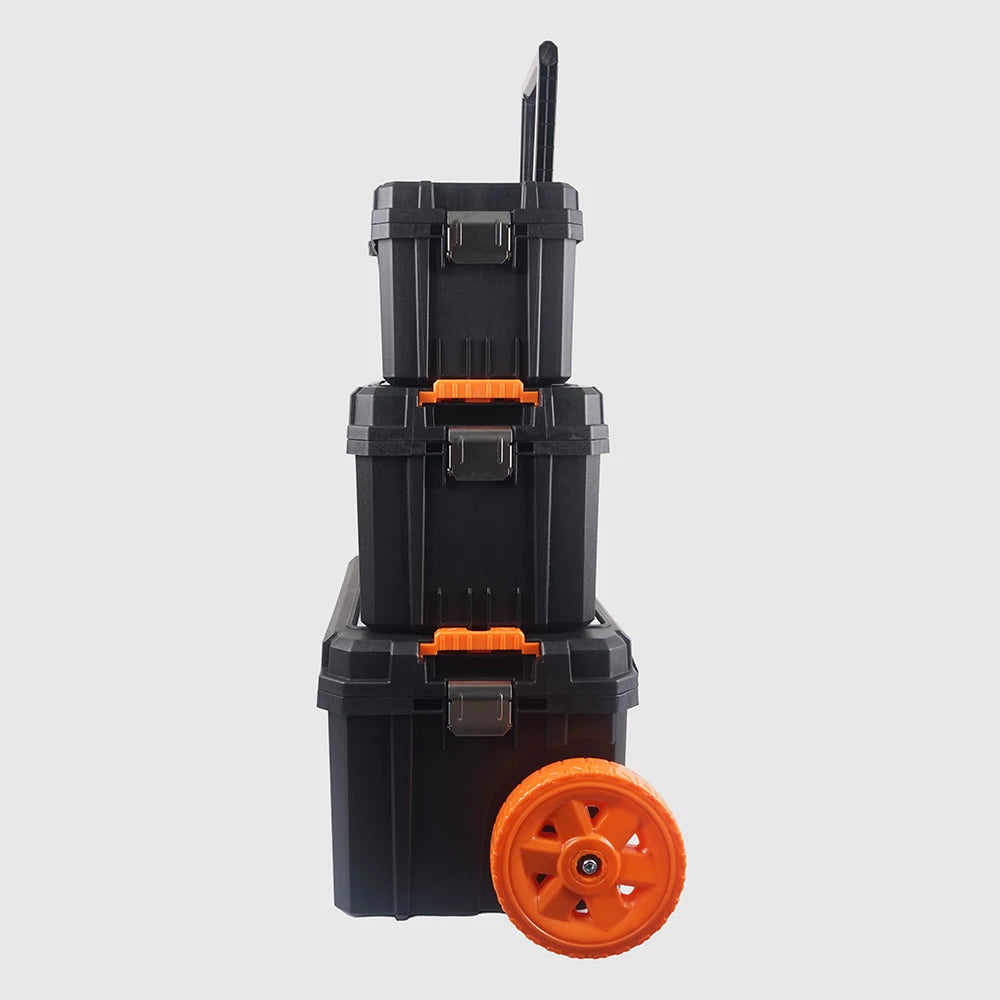 Portable Trolley Toolbox Set 17 "/19" /21 " Plastic Toolbox Set with Handle, Stackable, Multi-functional Tool Storage Box Set