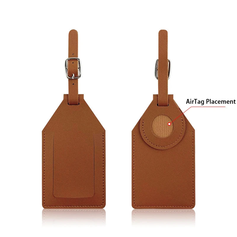 PU Leather Luggage Tag with Tracker Holder Privacy Flap ID Card Window Adjustable Buckle Travel Suitcase Name Label Accessories