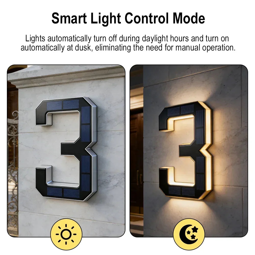 BORUiT Solar LED House Number Light Waterproof Outdoor Address Number Lamp Modern Home Garden Wall Decoration Lighting