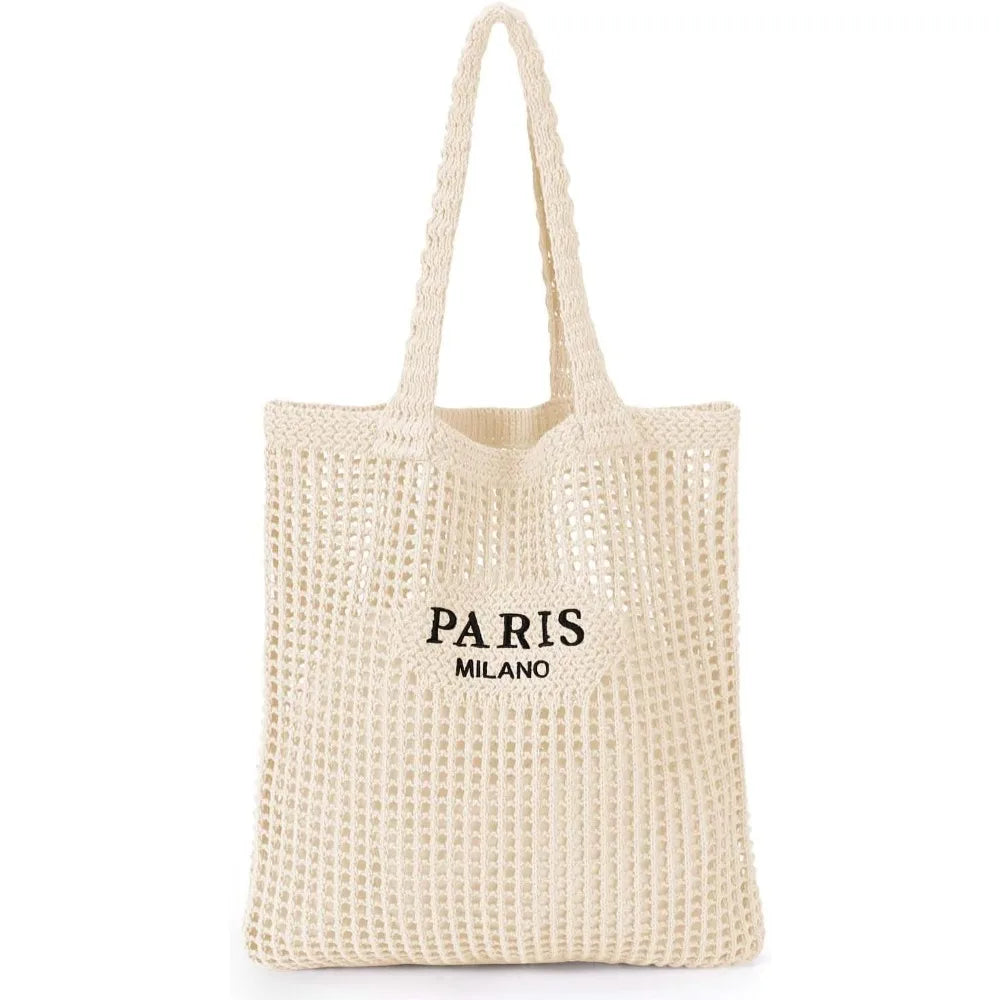 Crochet Tote Bag for Women, Crochet Mesh Beach Tote Bag Summer Vacation Aesthetic Boho Knit Bag for Women