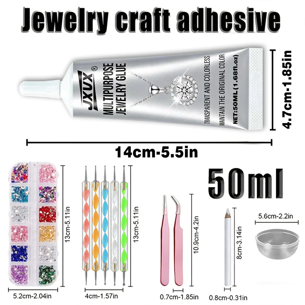 JXVX B7000 Jewelry Glue for Rhinestones,Flexible Super Glue Gel with Precision Tip Multi Function Clear Gem Glue Fabric Adhesive for Cloth Metal Stone Bead Jewelry Making Wood Glass 4pcs.