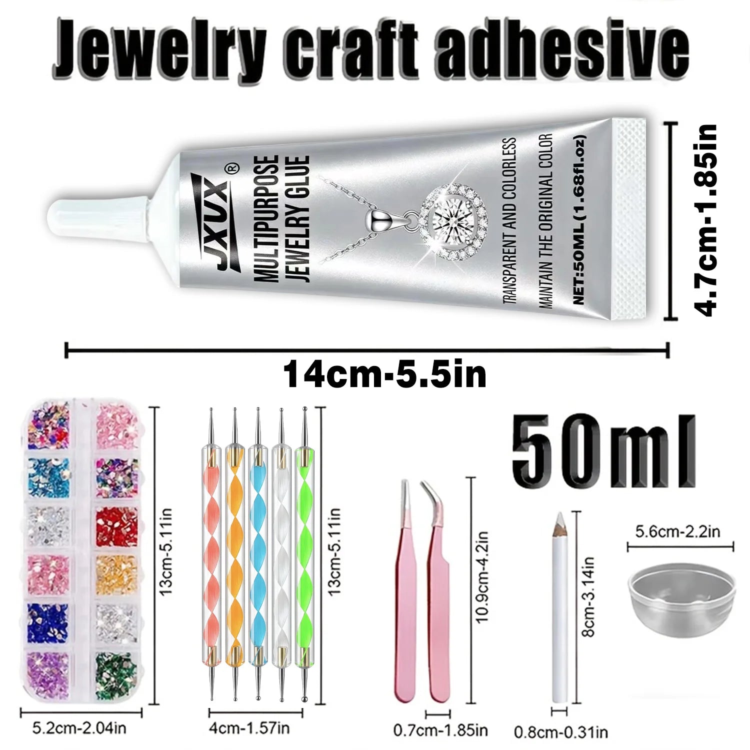 JXVX B7000 Jewelry Glue for Rhinestones,Flexible Super Glue Gel with Precision Tip Multi Function Clear Gem Glue Fabric Adhesive for Cloth Metal Stone Bead Jewelry Making Wood Glass 4pcs.