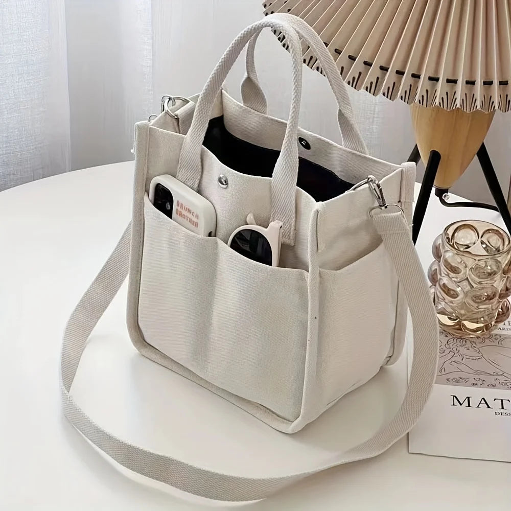 Small Canvas Crossbody Bag with Pockets Cute Women's Shoulder Purse Handbag for Office Work Lunch Bag Eco-Friendly Tote