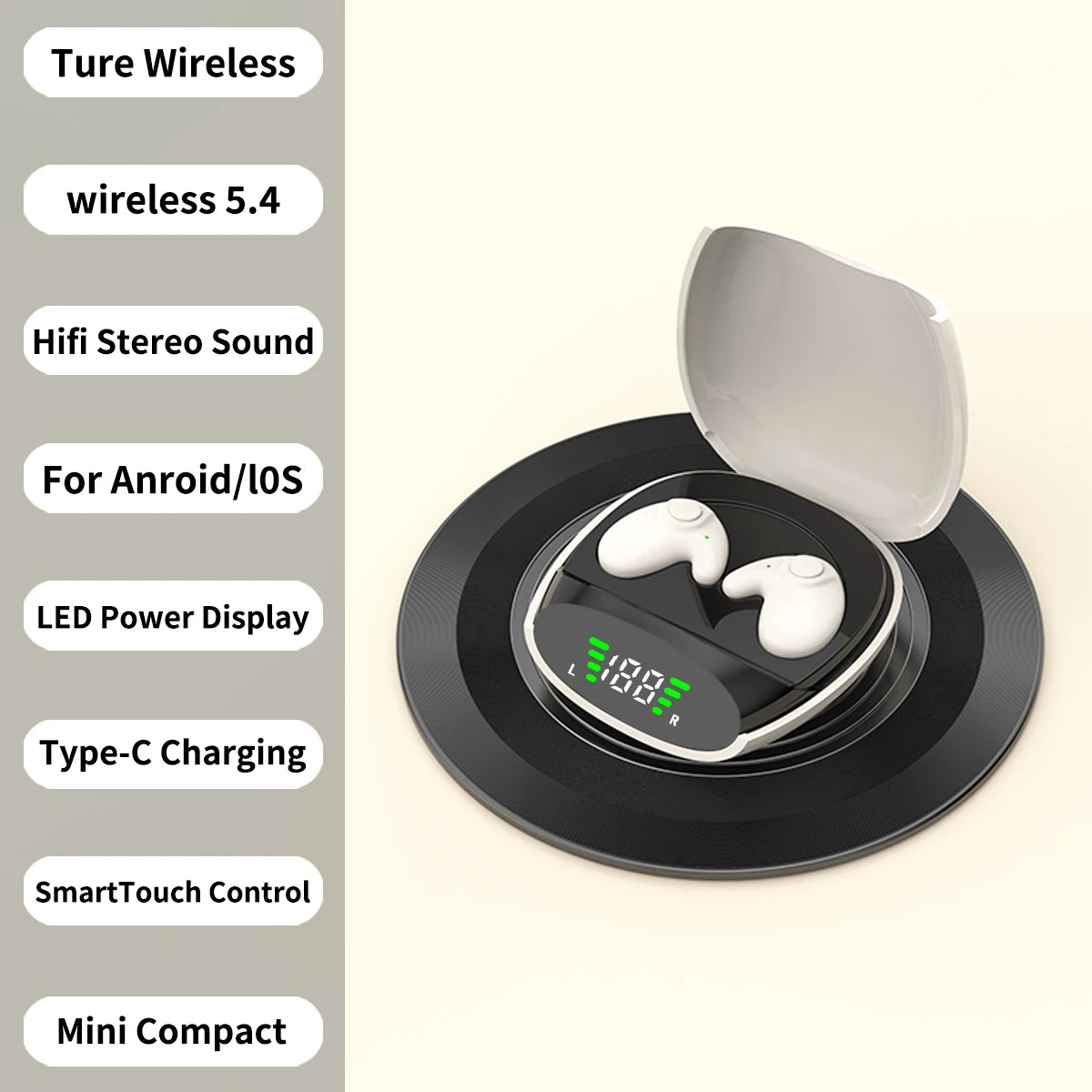 Invisible Sleep Earbuds Mini Wireless Earphones Bluetooth 5.3 Headphones HiFi Stereo Sports Noise Reduction Headsets