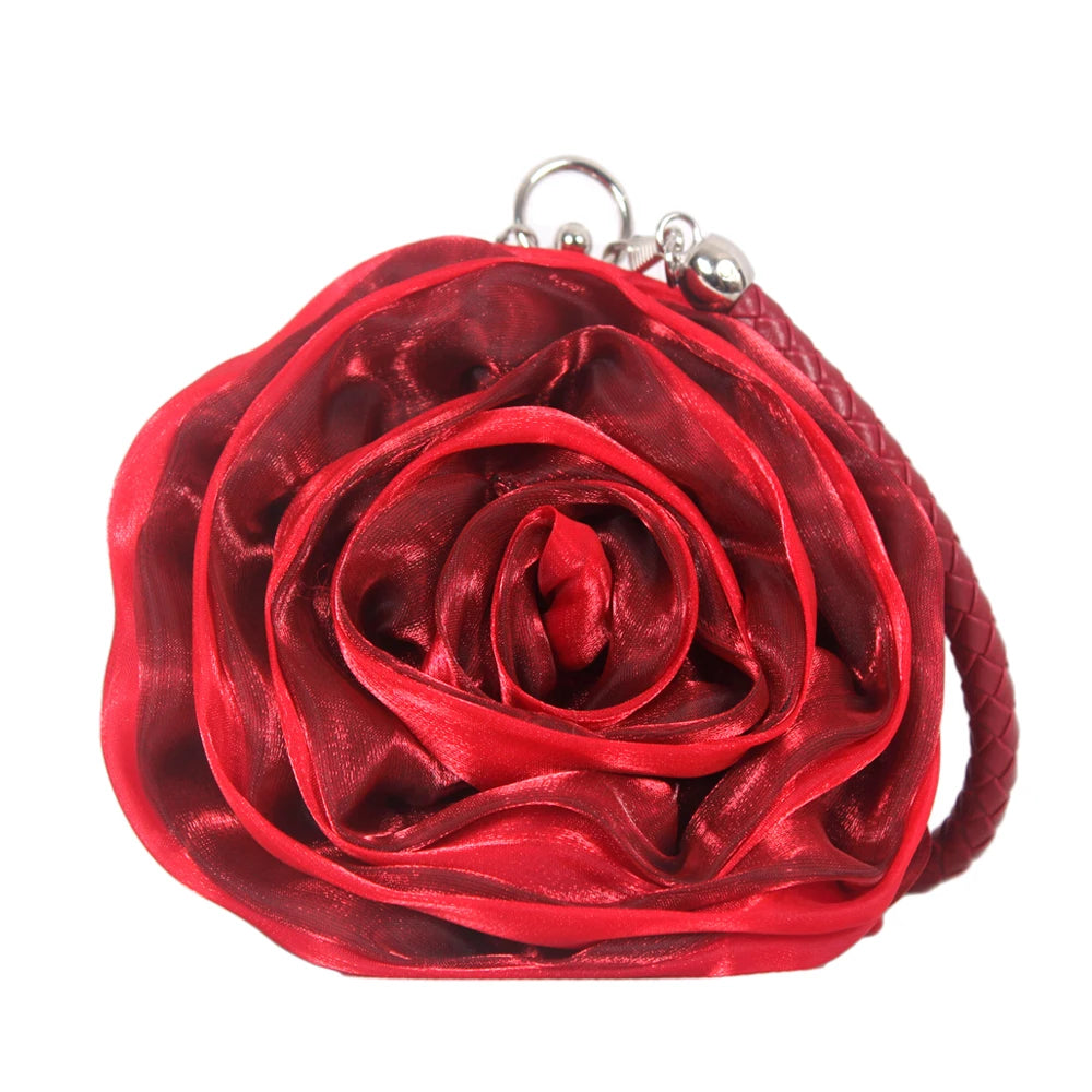 Women's Silk Wedding Clutch with Camellia Flower, Elegant Bride Evening Bag for Wedding Party Prom, Vintage Handbag
