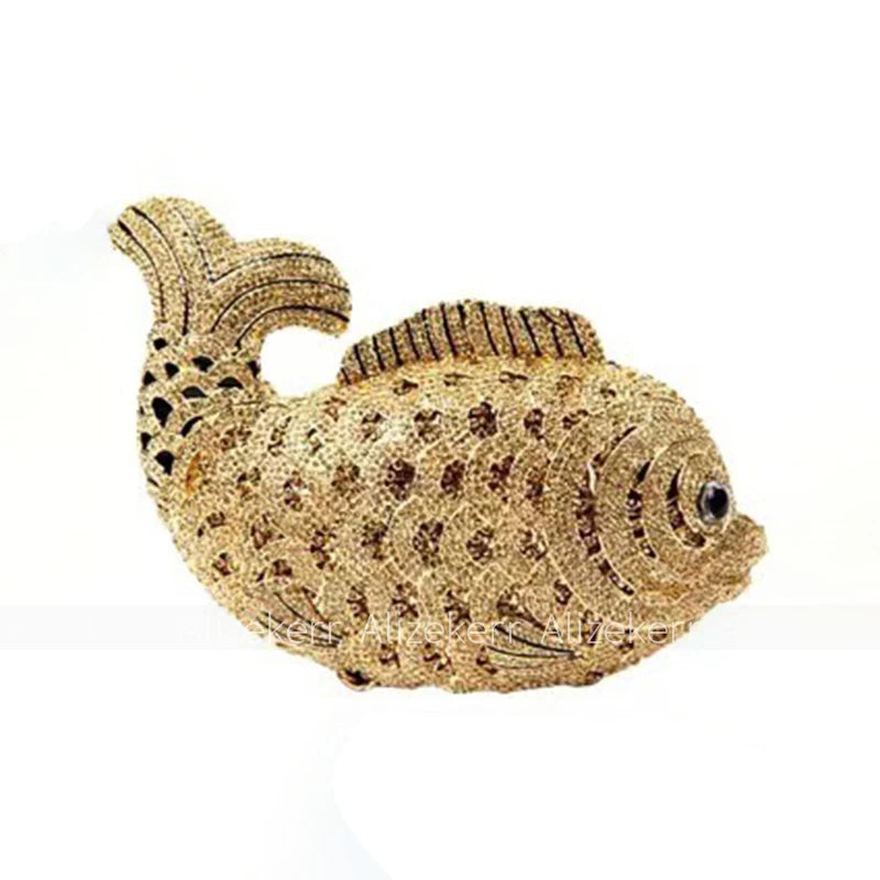 Alizekerr Goldfish Shaped Crystal Evening Bags Women Gorgeous Boutique Unique Crystal Metallic Purses And Handbags Wedding Party