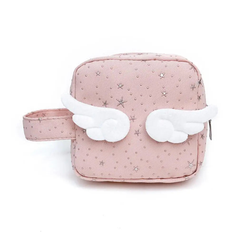 Angel Wing Silver Star Makeup Bag Large Capacity Travel Cosmetic Pouch Cute Sanitary Pad Organizer Lipsticks Wallet Girls Gift
