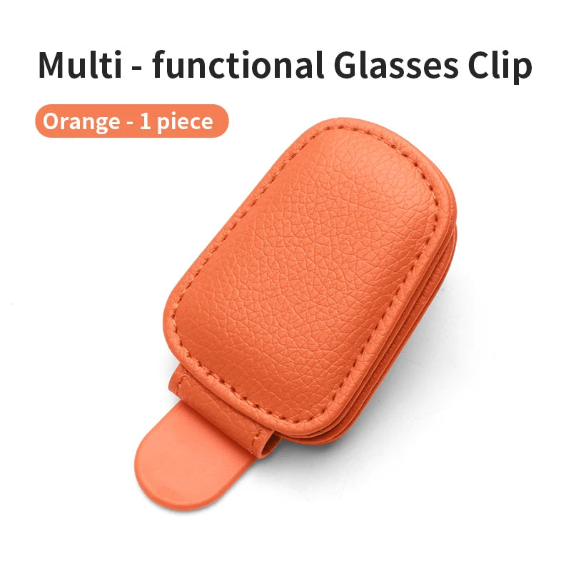 Multifunctional Car Eyeglass Clip, Automotive Glasses Holder, Leather Car Sun Visor Storage Box, Car Sunglasses Clip & Card Hold