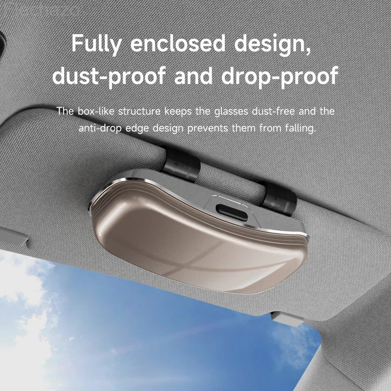 Luxury Car Glasses Case Universal Sun Visor Sunglasses Holder Box Anti Scratch Eyeglasses Protection Case One Hand Operation