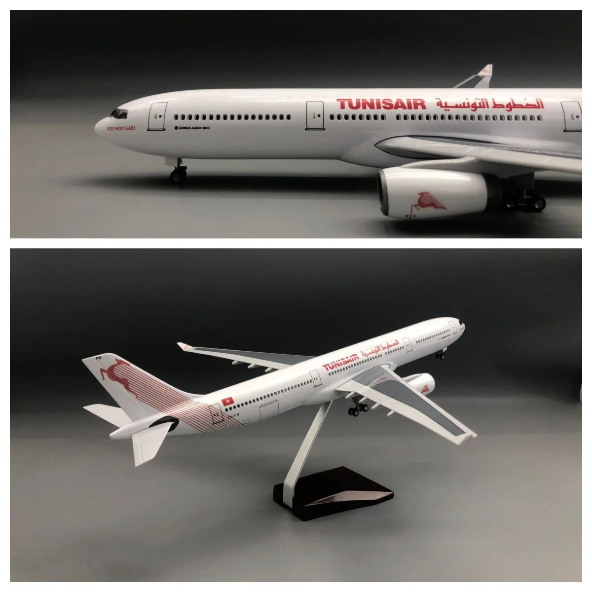 47cm Model Airplane TUNISAIR a330 Resin Scale Plane Model with Landing Gear Wheels Light(Touch or Sound Control) Collected Gift