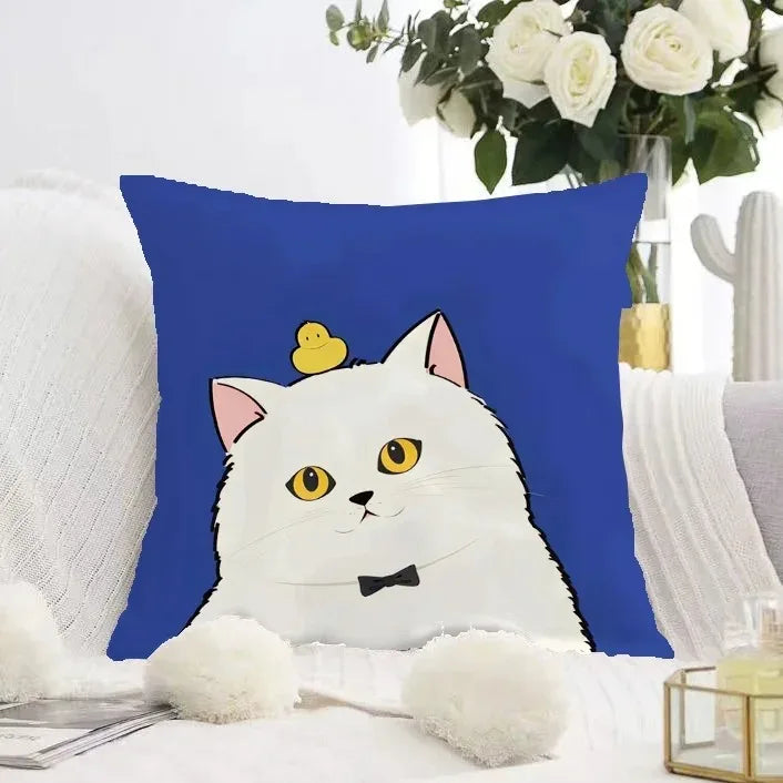 Cute Black Cat Double-sided Printed pillow cover Short plush Suitable living rooms bedrooms sofas throw cushion cover