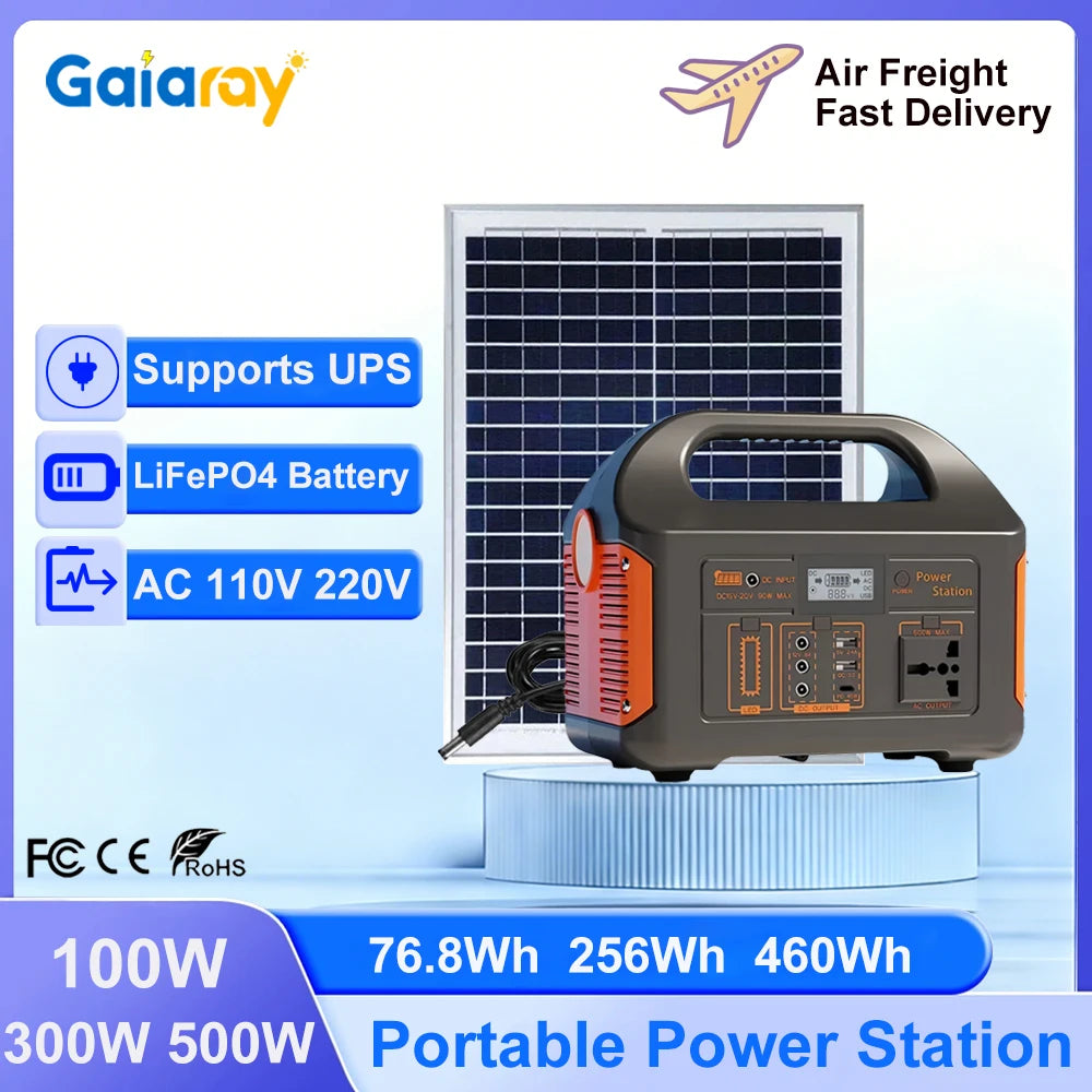 Gaiaray 500W 300W 100W Portable Power Station Solar Generator 460Wh LiFePo4 Battery 110V 220V Energy Power Plant for Camping RV