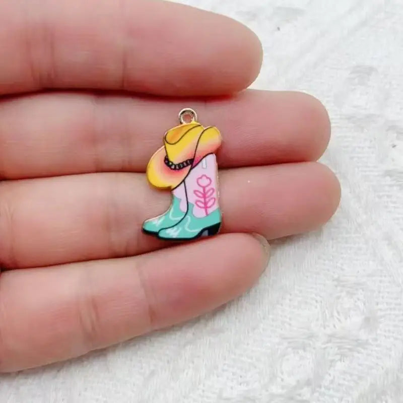 12pcs Western Cowboy Boots Hat Pendant DIY Accessories Pendant Earrings Keychain Necklace Bracelet Accessories