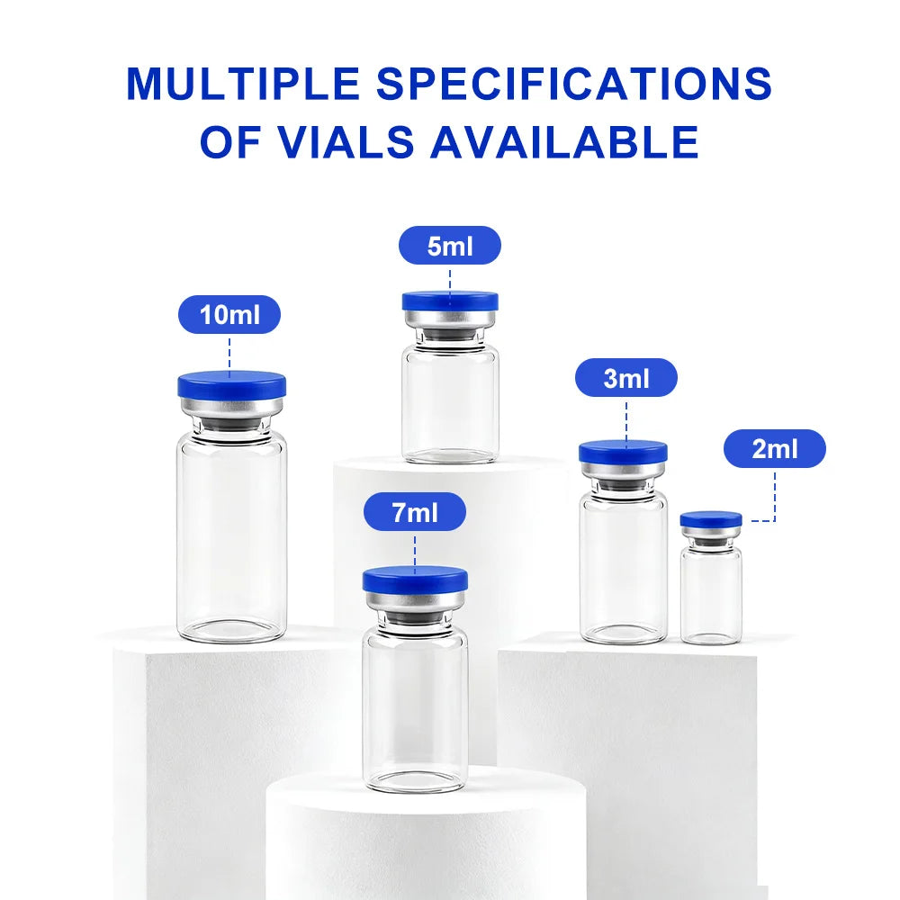 3/5/7/10ml Glass Vials for Injections,Thickened Sterile Empty Vials Sealed with Rubber Stopper for Injections with Sealed Cap