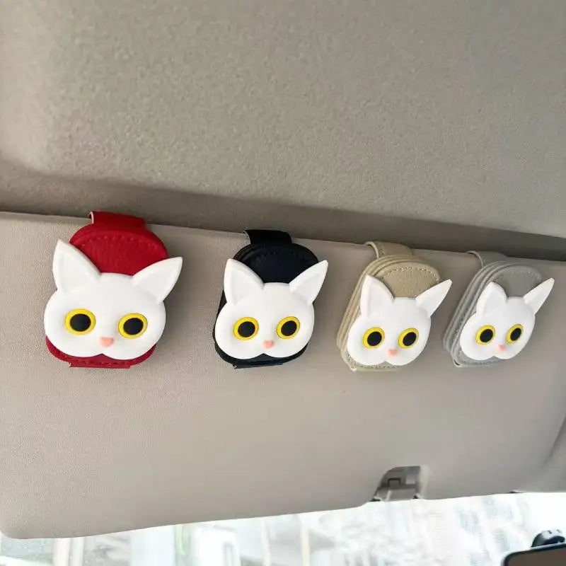 Cute Cat Magnetic Glasses Case for Car Sun Visor Holder Multi Function Auto Accessories for Women Girls