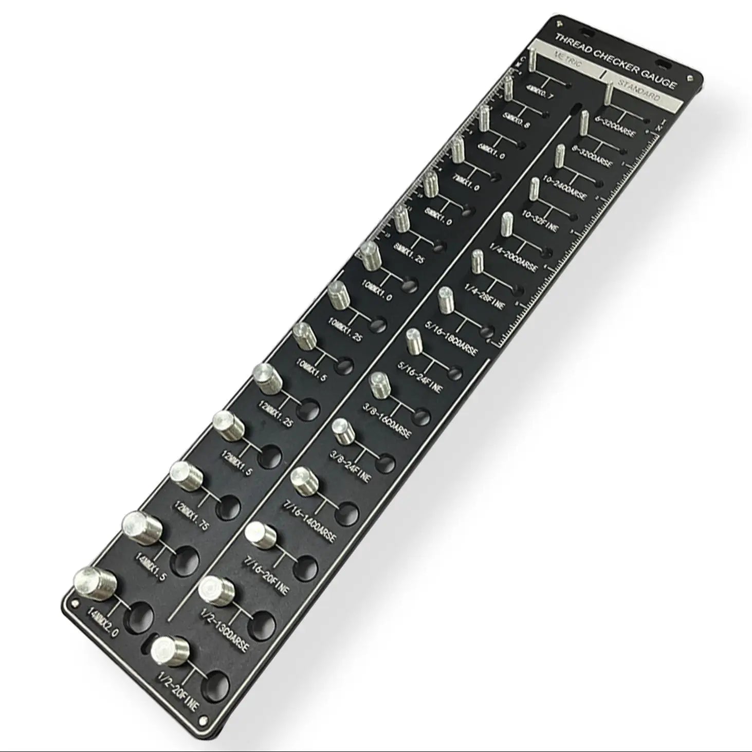 Thread Checker – Rustproof Nut and Bolt Identifier Gauge with SUS304 Bolts & 6061 Aluminum Base – for Metric & Standard Thread