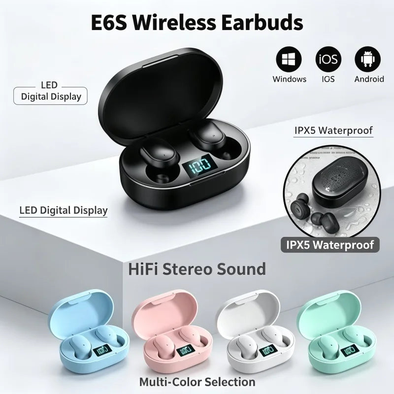 2026 Hot TWS E6S Fone Bluetooth Earphones Wireless Bluetooth Headset Noise Cancelling Headset With Microphone Headphones