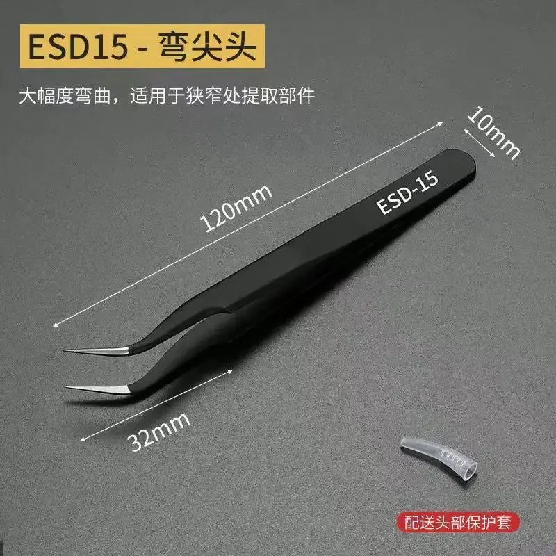 High precision small tweezers Anti static stainless steel pointed elbow tweezers Sewing machine maintenance clamp tweezers