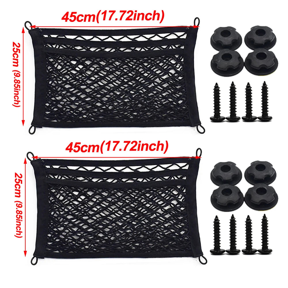 Stretchable Small Cargo Net Pocket Storage Mesh Net Elastic with Mounting Screws and Hooks for RV Truck Car SUV Boats