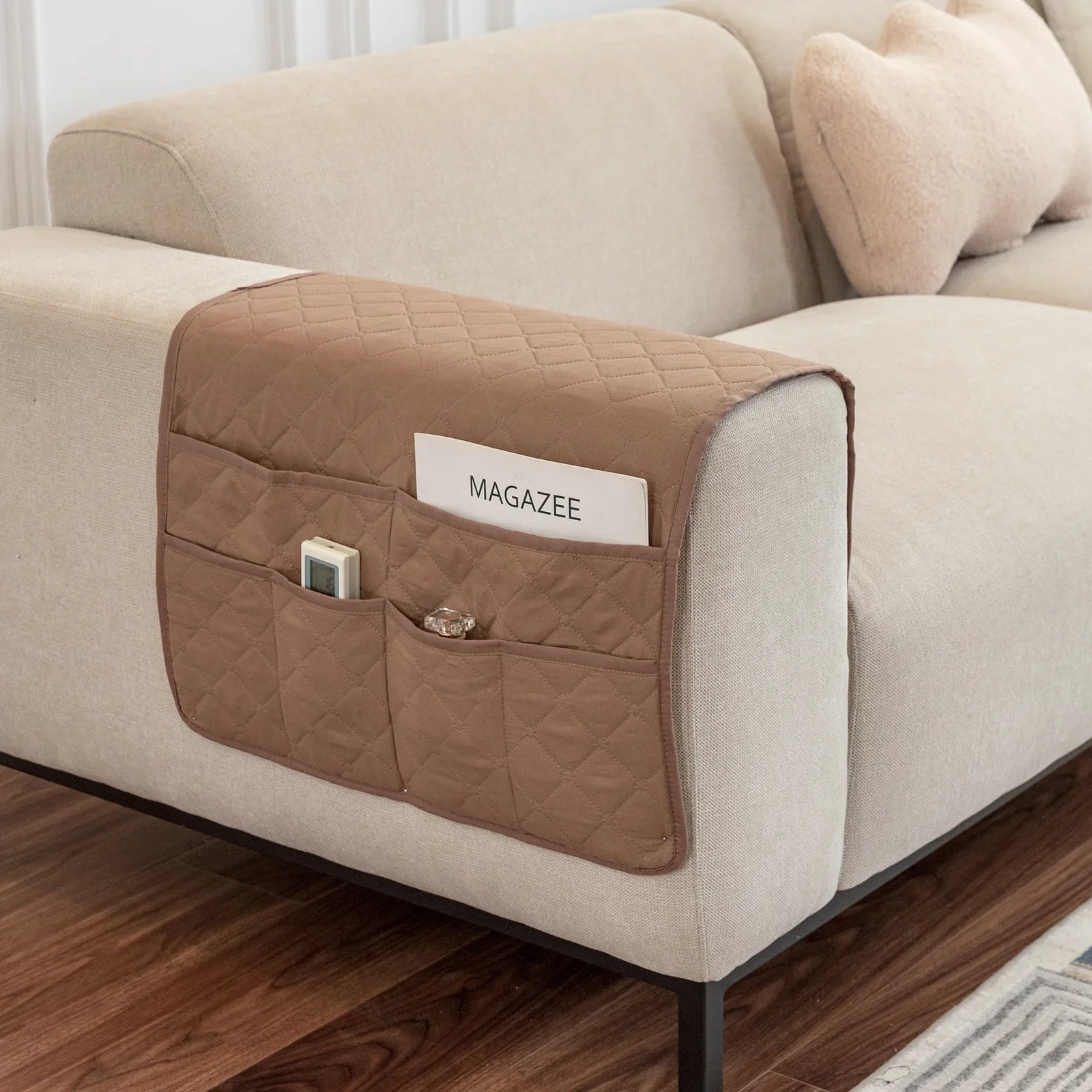 New Sofa Hand Towel with Storage Pocket Magazine Remote Control Sofa Recliner Armrest Clutter Management Bag