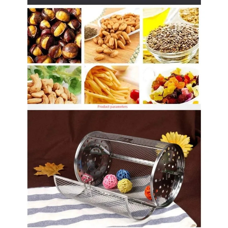 Stainless Steel Rotary Baking Cage Rotisserie Basket Oven Round Rack Basket Non-Stick Washable Grill Roaster Kitchen Accessories
