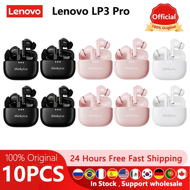 10pcs Lenovo LP3 Pro Wholesale 2pcs Original LP3 Pro Wireless Bluetooth Headphones HiFi Stereo Earbuds Noise Reduction With Mic