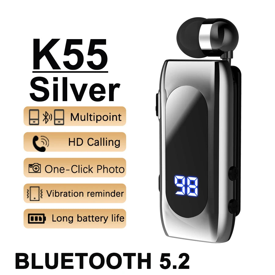 K75 Lavalier Business Headset Bluetooth 5.4 Bass Earphone HD Call Vibration Reminder+Voice Number Reporting Wireless Headphone