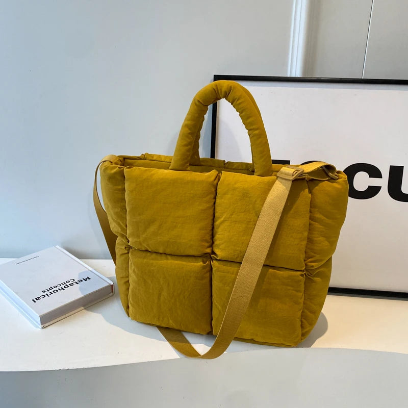 MOODS Square Shoulder Crossbody Bags For Women 2024 Spring New Trendy Cotton Padded Handbags Lux Large Capacity Quilted Tote Bag