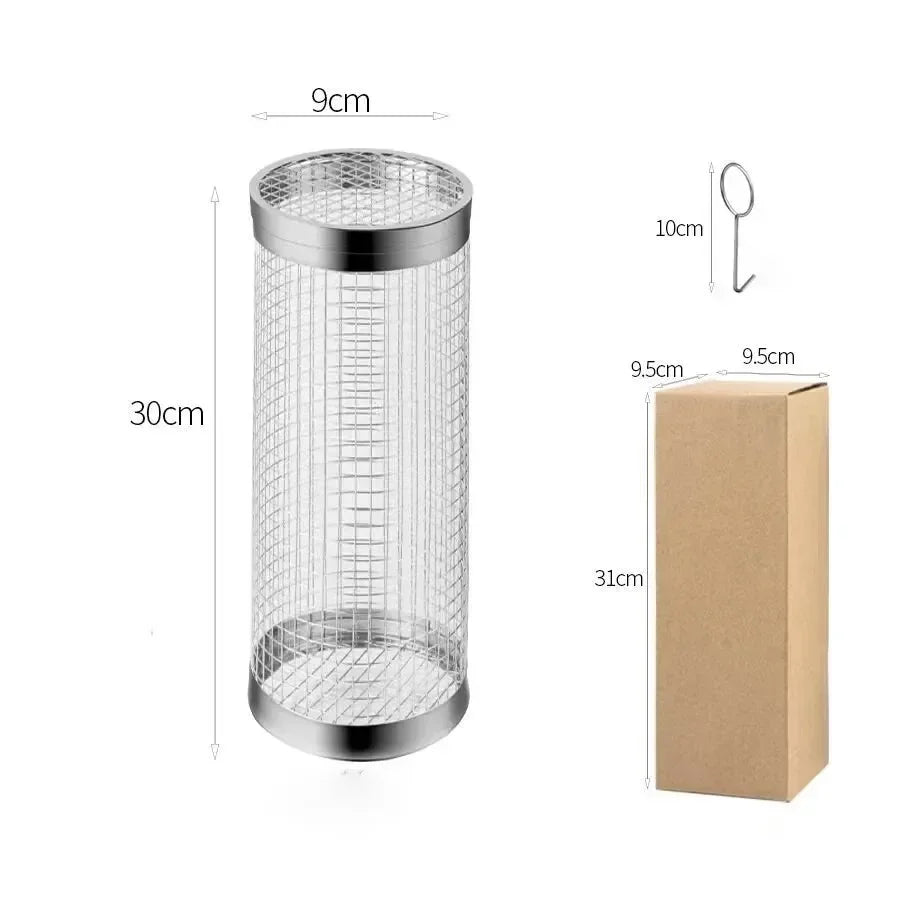 Portable Round Barbecue Net,304 Stainless Steel Barbecue Grill Nets,Rolling Barbecue Grill Cage,Barbecue Basket