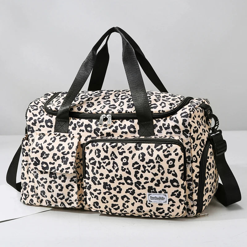 Fashion Leopard Print Travel Bag  Large Capacity Multiple Pockets Sports and Fitness Bag Travel Bag Storage Bag Etc
