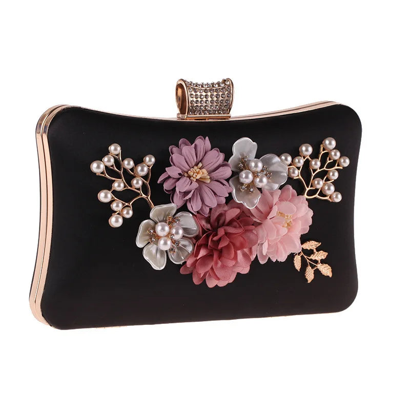 Floral Cute Women Evening Bags Dress Rhinestones Gift Clutch Bags With Shoulder Handbags For Wedding Dinner Prom Purse