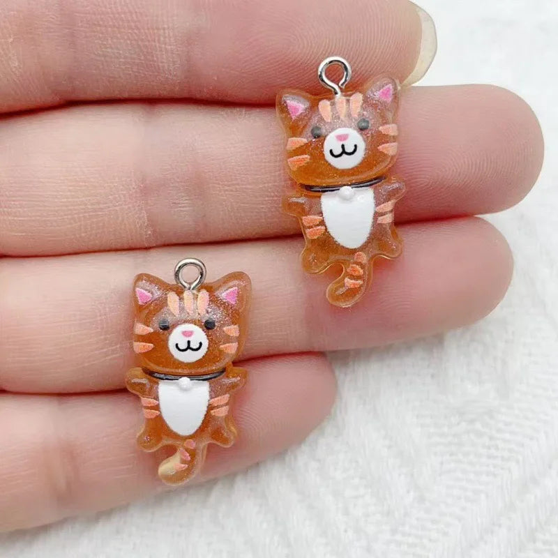 12pcs Cute Mini Cat Resin Pendant DIY Handmade Earrings Necklace Keychain Accessories