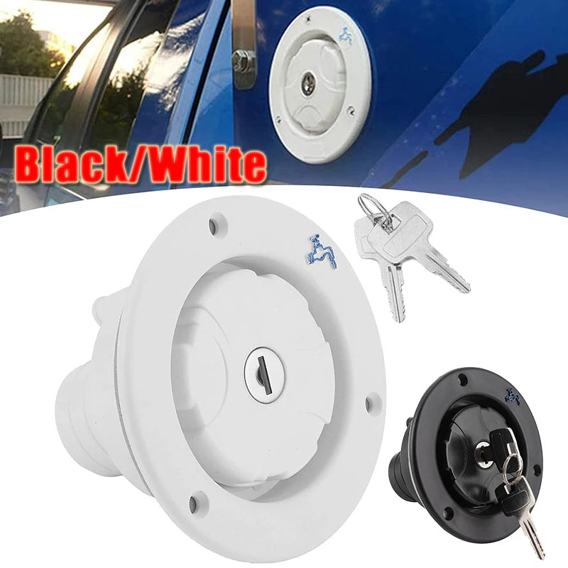 1 Set Water Tank Caps Black/White For Fiamma RV Fresh Water Inlet Housing Locking Cap With 2 Keys For RV Caravan Motorhome
