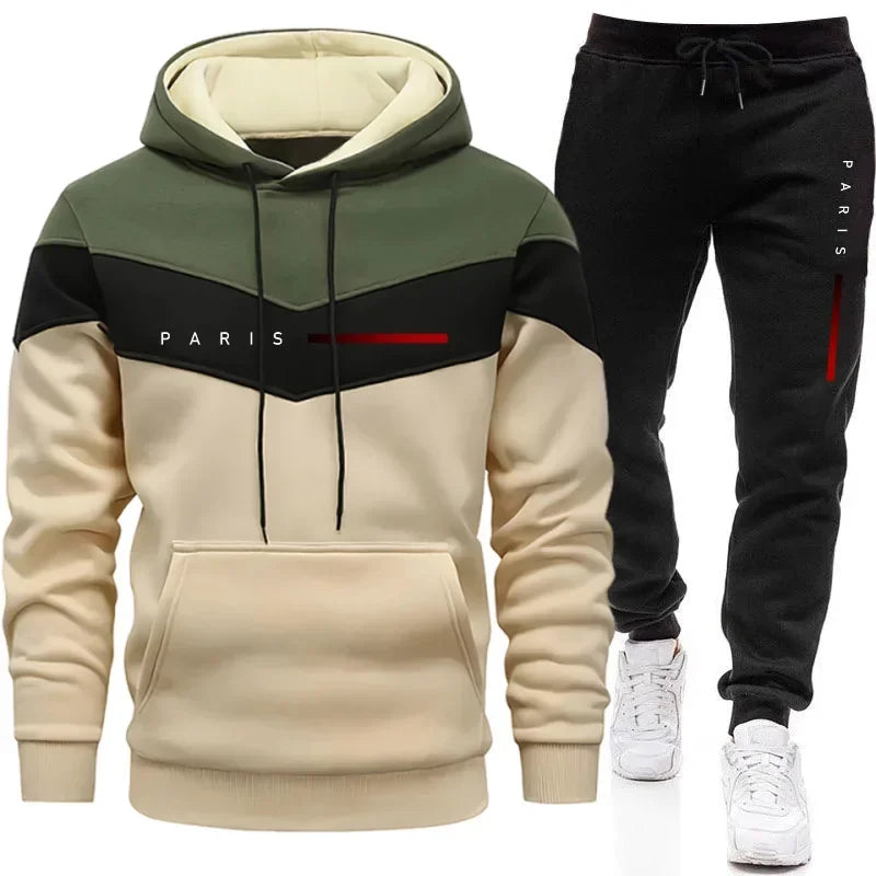 Paris Fashion Men's Hoodies Set Daily Casual Sports Hooded Sweatshirt and Jogger Pants Male Urban Trend Warm Pullover Tracksuit