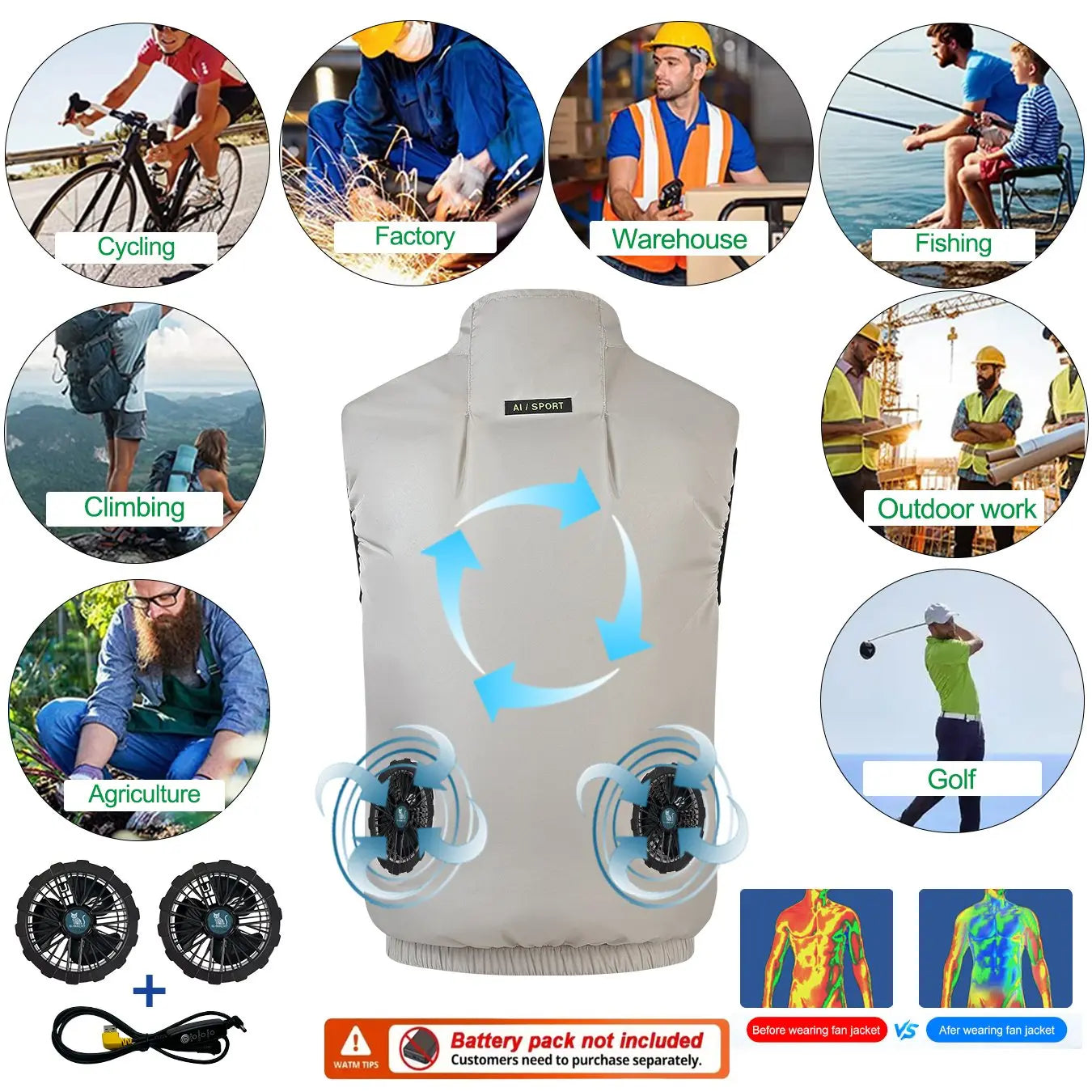 G-MACHT Summer Breathable Wearable Cooling 2-3-4Fans Vest Ice Cooling Air Conditioner Clothes For Outdoor Fishing Heat Resistant