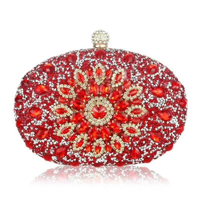 Flower Rhinestones Evening Bags Metal Prom Clutch Diamonds Clutch with Chain Shoulder Handbags Wedding Female Dress Purse Gift