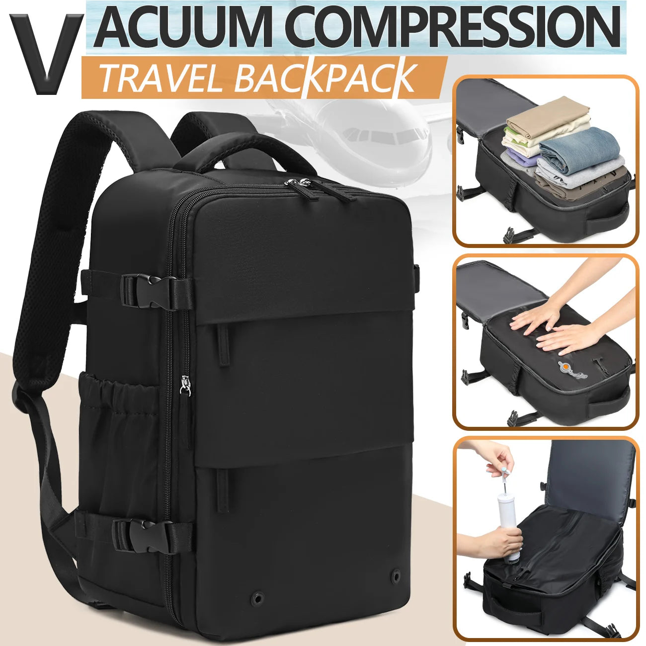 Vacuum Compression Backpack, Airline-Approved Carry-On Size, Tote Bag/Laptop Backpack, Unisex Design