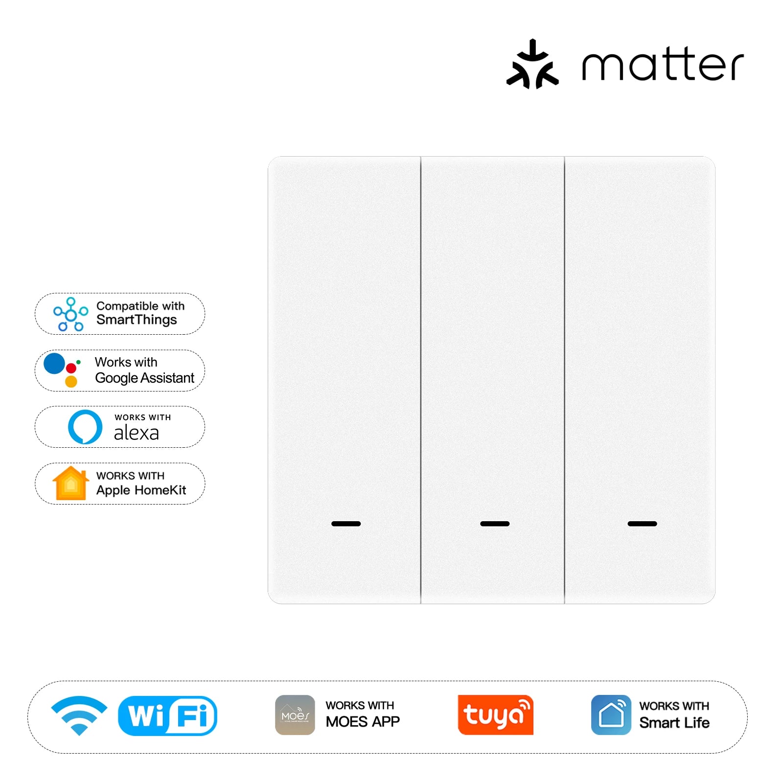 MOES Matter Tuya WiFi Smart Light Button Switch EU Verison Remote Control Work With Alexa Google Home Apple Homekit Smartthings