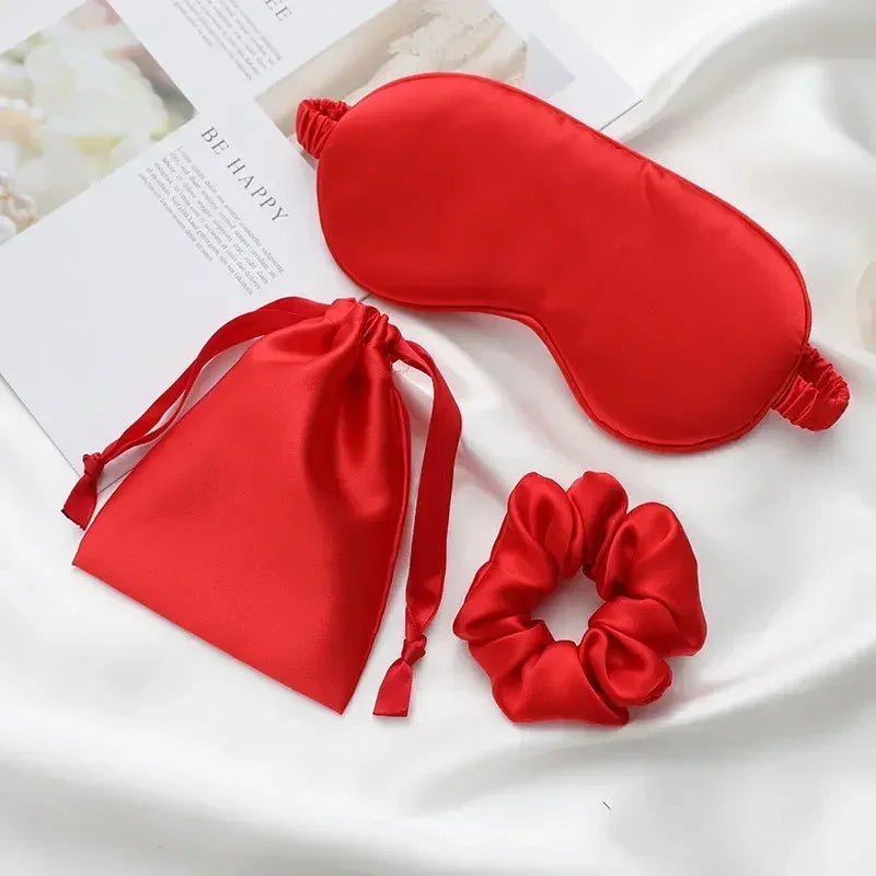 3Pcs Set Women Imitated Silk Sleep Eye Mask Eye Patches Face Mask Eyeshade Blindfold Travel Rest Eye Cover Night Eyeshade