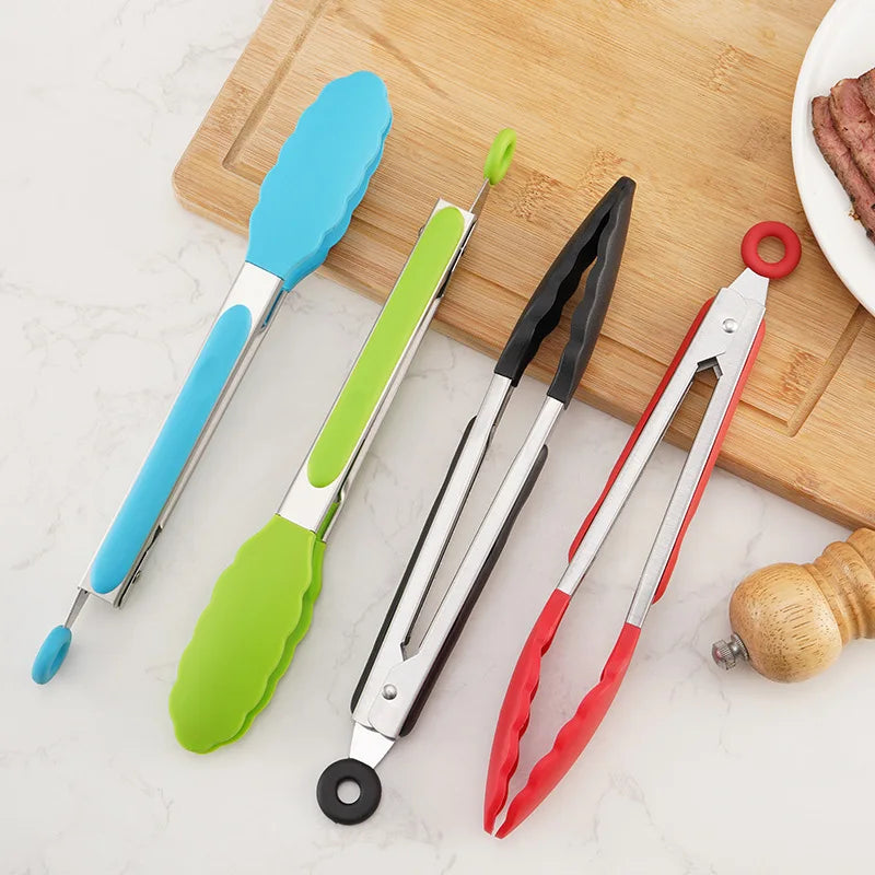 7/9/12inch Silicone Kitchen BBQ Tongs Stainless Steel Locking Cooking Tongs with Silicone Tips Non-Slip Food Tongs for Cooking