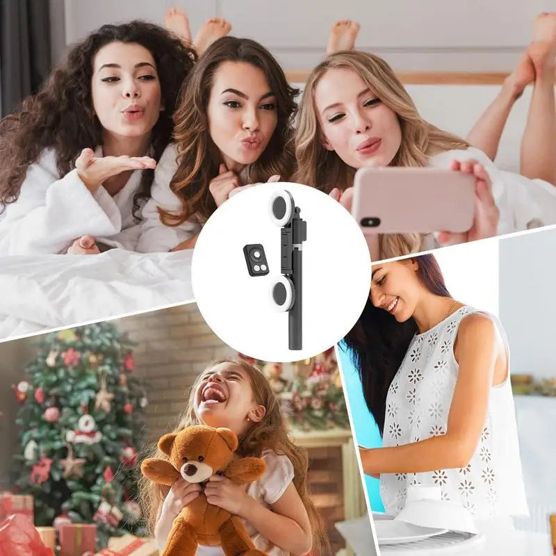 6 In 1 Selfie Stick Tripod With 2 Lights 67Inch Height Wireless Remote Phone Tripod Stick Cell Phone Holder Travel Phone Tripod