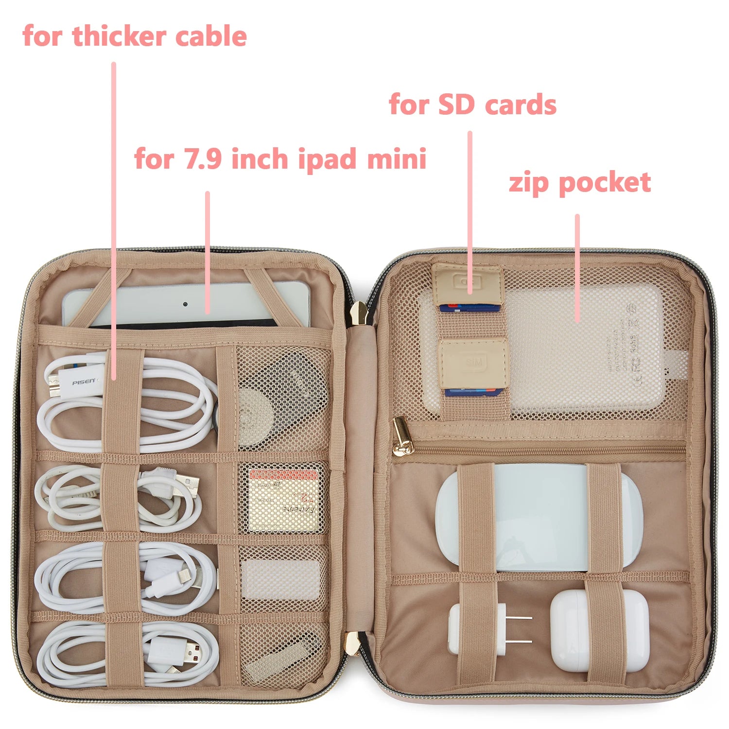 BAGSMART Travel Cable Organizer Waterproof Travel Gadget Pouch Charge Power Bank Ipad Headphone Organizer travel essentials