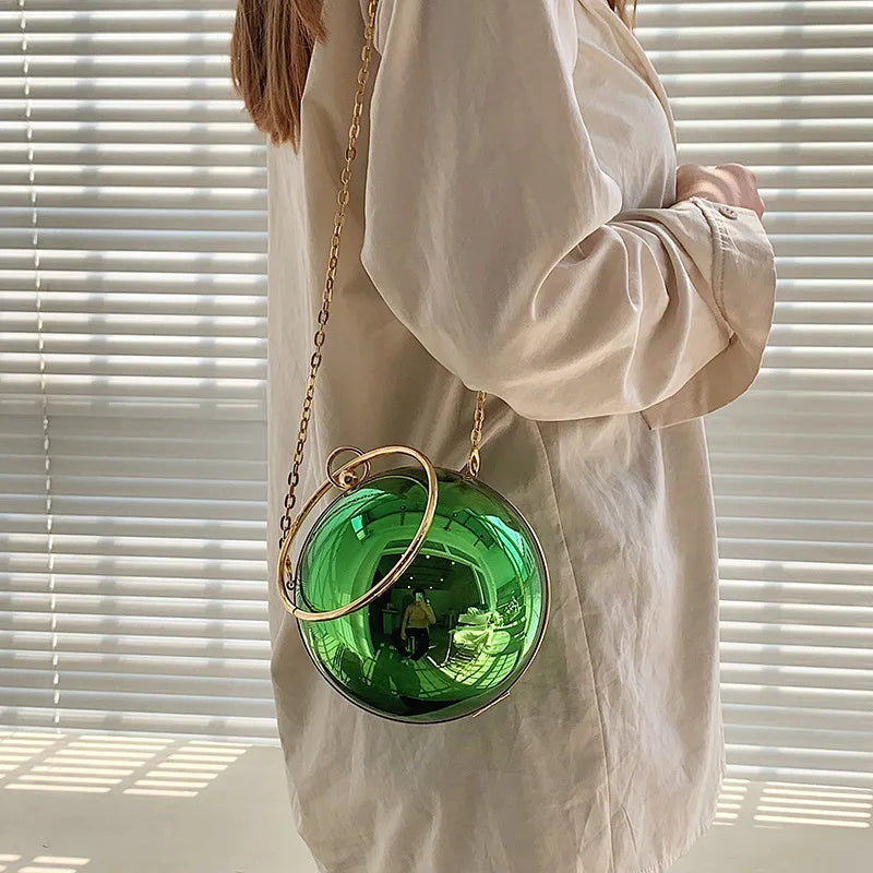 Luxury Women Round Ball Evening Bag 2024 Fashion Smooth Bright Surface Clutch Bag Ladies Crossbody Bag Party Chain Handbag Purse