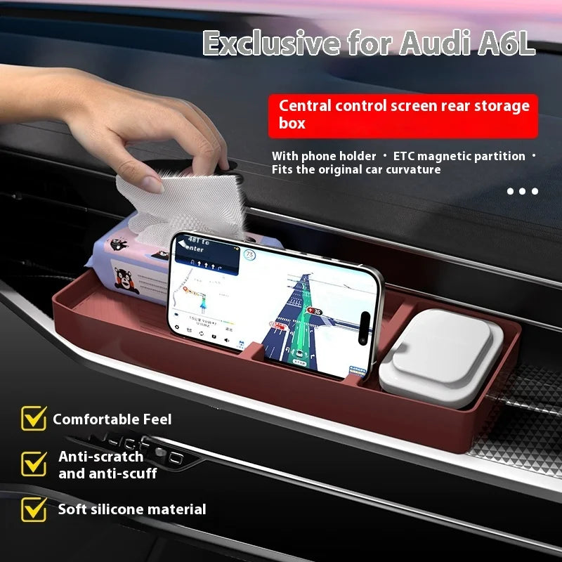 For Audi 2019-2025 A6/A7 Rear Screen Storage Box Instrument Panel Silicone ETC Storage Box Car Interior Accessories