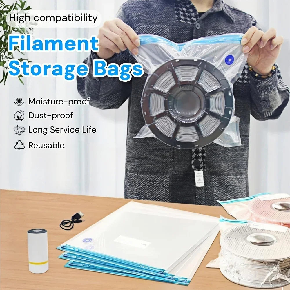 3D Printer Filament Storage Bag Kit with Pump,  PLA/ABS/PETG Filament Dryer Safekeeping Humidity Resistant For 3D Printer Parts