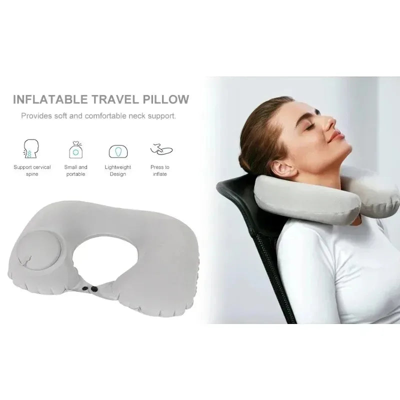1pc Inflatable Pillow Portable Outdoor Travel Office Plane Support Pillow Outdoor Folding Pressure Rest Pillow